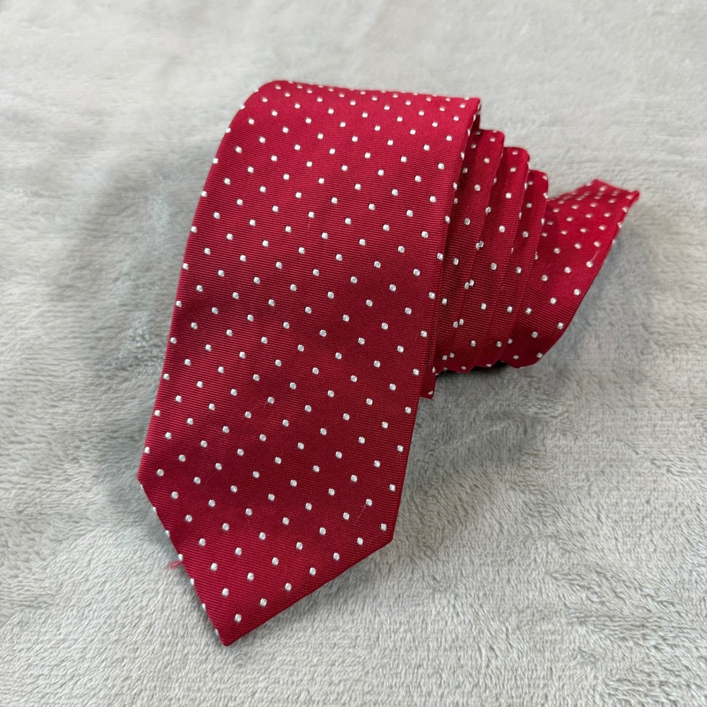Brooks Brothers 346 Mens Red White Polka Dot Silk Tie Made in USA 57x3 Italy